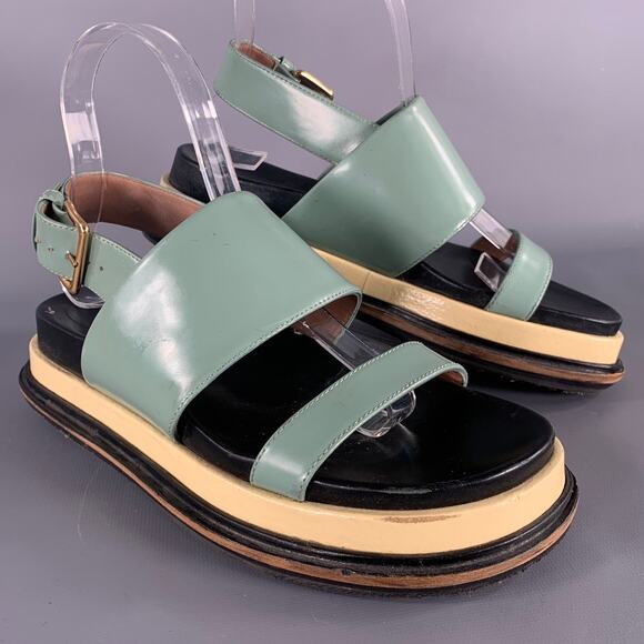 MARNI Size 7 Green Black Strap Chunky Sole Sandals - Picture 1 of 12